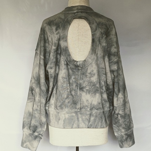 Hudson Sweatshirt Cutout Back Crew Long Sleeve 100% Cotton Grey Ice Dye M NWT - Picture 3 of 12